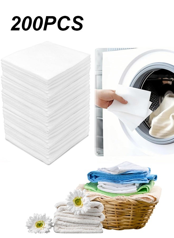 200 قطعة من مناديل امتصاص الألوان، مانعة لتسرب الصبغة، مناسبة لغسيل الملابس، تمنع بهتان الألوان، تسمح بغسل الملابس البيضاء والملونة معاً، خالية من العطور والمبيضات. - Image 1